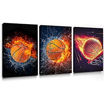 【中古】【輸入品・未使用】Basketball Canvas Wall Art For Boys Room Basketball Posters Raging Fire Basketball Sport Art Basketb..