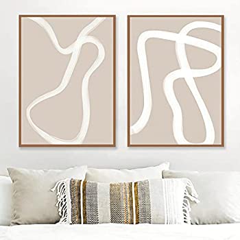 【中古】【輸入品 未使用】VLOLIFE Boho Trendy Poster Print Art Beige White Line Canvas Paintings Wall Abstract Prints Minimalist Decoration For Living Room Home