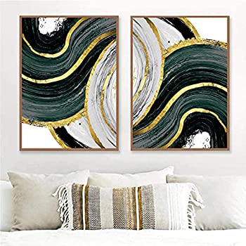 【中古】【輸入品 未使用】VLOLIFE Modern Wall Art Nordic Green Gold Foil Painting Foil Poster Print for Living Room Abstract Canvas Art Tableau Salon no frame (1