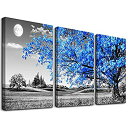 【中古】【輸入品 未使用】Wall Art For Living Room black and white Blue tree moon Canvas Wall Decor for Home artwork Painting 12 inch x 16 inch 3 Pieces Canvas P