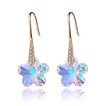 【中古】【輸入品 未使用】Swarovski Crystal Flower Drop Dangle Earrings for Women Fashion 14K Gold Plated Hypoallergenic Jewelry 並行輸入品