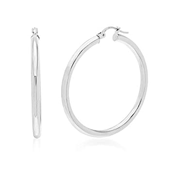 yÁzyAiEgpzLESA MICHELE Sterling Silver Polished 40mm Hollow Hoop Earrings for Women [sAi]