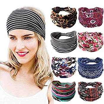 【中古】【輸入品 未使用】Bohend Boho Headband Wide Yoga Stretchy Scarf Large Head Wrap Headwrap Sport Athletic Beach Hair Accessories for Women and Girls(8pcs)