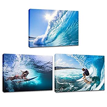 【中古】【輸入品・未使用】Innopics Surf Tropical Sea Wave Canvas Print Wall Art Surfer Surfing Water Sport Picture Painting Bl..