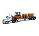 【中古】【輸入品 未使用】New Ray New 1:43 NEWRAY Truck Trailer Collection - White Long HAUL Trucker International Lonestar Flatbed with Forklift and PALLETS D