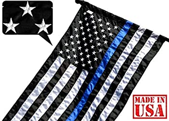 US Flag Factory 2.5x4 FT Thin Blue Line American Flag (Pole Sleeve, Embroidered Stars, Sewn Stripes) for Police Officers, Blue Lives Ma