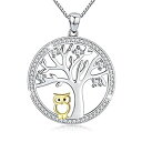 yÁzyAiEgpzMEDWISE Women Owl Pendant Necklace Graduation Gifts S925 Sterling Silver Family Tree Life Necklace Jewelry Gift for Christmas Mothers D