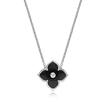 Lavari Jewelers Flora Sterling Silver Black Onyx and Cubic Zirconia Necklace - 16” - 18” 