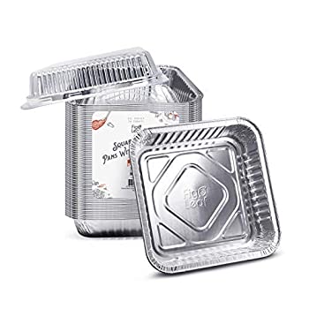 【中古】【輸入品 未使用】Fig Leaf (35 Pack) 8” x 8” Square Baking Cake Pans with Plastic Dome Lids Heavy Duty l Disposable Aluminum Foil Tins l Portable F