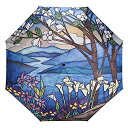 【中古】【輸入品 未使用】Galleria Stained Glass Landscape Auto-Open/Close Extra Lg Rain Folding Umbrella 並行輸入品