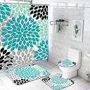 【中古】【輸入品 未使用】Krelymics 4 Piece Dahlia Pinnata Shower Curtain Sets with Non-Slip Rug, Toilet Lid Cover, Bath Mat and 12 Hooks, Flower Shower Curtain