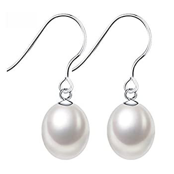 【中古】【輸入品 未使用】HXZZ Fine Jewelry for Women 925 Sterling Silver Dangle Drop Dangle Hook Earrings Freshwater Cultured White Pearl 9-10mm 並行輸入品