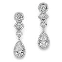 yÁzyAiEgpzMariell CZ Clip-On Earrings with Pear Dangles. Drop Style Silver Bridal Clip Earrings for Weddings! [sAi]