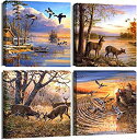 【中古】【輸入品 未使用】ArtHome520 Yellow Fall Landscape Wild Duck Wall Art Canvas Printed Oil Painting Home Decor orange Animal Deer Picture for Living Room M