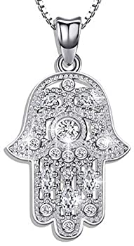 【中古】【輸入品 未使用】Aniu 925 Sterling Silver Necklace for Women, Hamsa Hand of Fatima Evil Eye Pendant with Cubic Zirconia, Comes with Black Jewelry Gift B