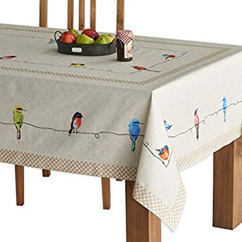 Maison d' Hermine Birdies on Wire 100% Cotton Tablecloth for Kitchen Dining | Tabletop | Decoration | Parties | Weddings | Spring/Summe