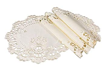 Xia Home Fashions XD17106 Scalloped Lace Embroidered Cutwork Round Placemats, 15-Inch, Beige, 4 Piece 
