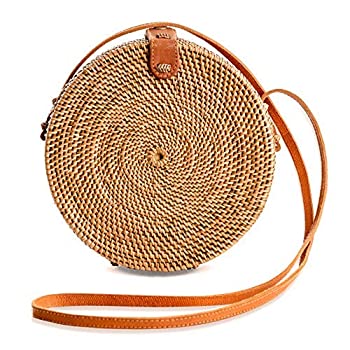 【中古】【輸入品 未使用】Rattan Bags for Women - Handmade Wicker Woven Purse Handbag Circle Boho Bag Bali 並行輸入品