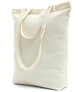 【中古】【輸入品 未使用】Heavy Duty and Strong, Large Zippered Canvas Tote Bags with Bottom Gusset for Crafts, Shopping, Groceries, Books, Welcome Bag, Diaper B