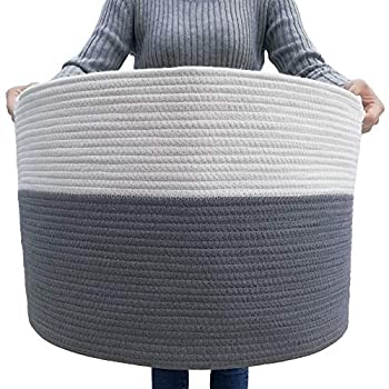 【中古】【輸入品・未使用】GOCAN Extra Large Laundry Basket 22 inch X 22 inchX 14 inch XXXL Cotton Rope Woven Basket for Blankets Storage Basket with Handles for