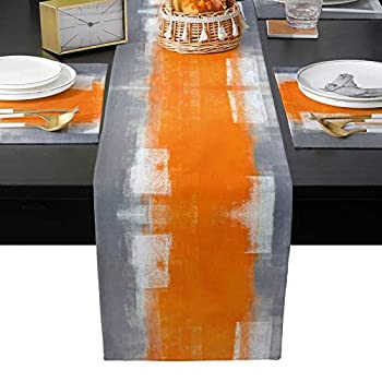 【中古】【輸入品 未使用】Flouky Placemats Set of 6 with Table Runners,Non Slip Washable Table Mats Sets,Orange and Grey Abstract Art Texute Dining Table Runner