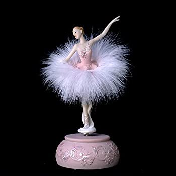 【中古】【輸入品 未使用】Chagar Feather Skirt Ballerina Rotating Music Box Figurine,White and Pink Manual Control Dancing Girl Musical Box for Girl Kids Gift (P