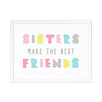【中古】【輸入品・未使用】Wynwood Studio Typography and Quotes Wall Art Prints 'Best Friend Sisters Bright' Home D?cor, 19 in x 13 in, Plastic White Frame 商品