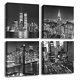 【中古】【輸入品 未使用】New York City Canvas Wall Art Print Black and White Brooklyn Bridge,Empire State Building Wall Art Modern Giclee Artwork for Office Hom