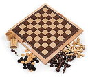 【中古】【輸入品 未使用】Deluxe Wooden Chess, Checker and Backgammon Set, Brown 並行輸入品