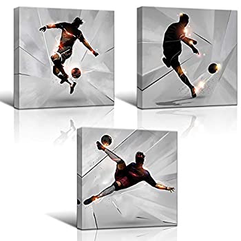 【中古】【輸入品・未使用】KLVOS 3 Piece Soccer Wall Art for Teen Boys Abstract Sports Themed Picture Giclee Print on Canvas Ki..