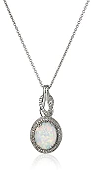 yÁzyAiEgpzSterling Silver Created Opal Oval with Diamond Pendant Necklace, 18