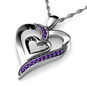【中古】【輸入品・未使用】DEPHINI - Heart Necklace - 925 Sterling Silver - Double Love Heart Pendant - Purple CZ Crystals - Fine Jewellery Woman Necklace - 18
