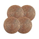 【中古】【輸入品 未使用】SARO LIFESTYLE Natural Water Hyacinth Round Hand Woven Rattan Placemat, Set of 4, 15 inch, Gold 並行輸入品