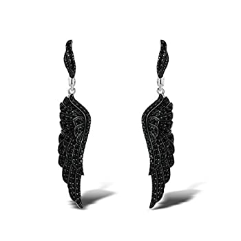 【中古】【輸入品 未使用】Santuzza 925 Sterling Silver Angel Wing Black Spinel Drop Earrings Lucky Ear Dangles for Gift to Women Girls Chirsmas Birthday Thanksgi