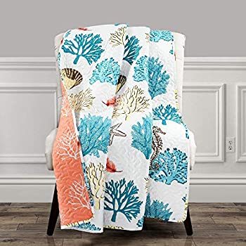 yÁzyAiEgpzLush Decor, Blue and Coral Coastal Reef Feather Throw Blanket, 60 inch x 50 inch (iJeS[ : uPbg) [sAi]