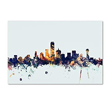 Dallas Texas Skyline Blue by Michael Tompsett, 16x24-Inch Canvas Wall Art 商品カテゴリー: ポスター 絵画 