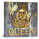 【中古】【輸入品 未使用】SkenoArt Gold and Grey Canvas Wall Art Decor Fashion Queen Crown Painting Picture Print Contemporary Artwork for Living Room Bedroom Wa