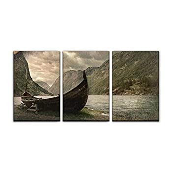 【中古】【輸入品 未使用】Modern Canvas Painting old viking boat in gudvangen village near flam norway supply vessel Wall Art Artwork Decor Printed Oil Painting