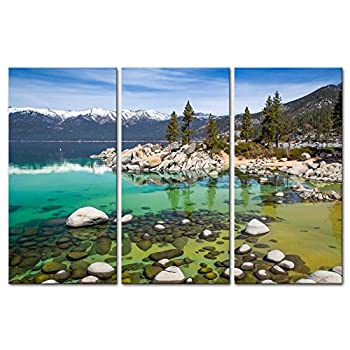 【中古】【輸入品 未使用】So Crazy Art - Canvas Print Wall Art Painting For Home Decor,Sandy Lake Tahoe Beach With Crystal Clear Turquoise Water And Some Kayake