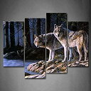 【中古】【輸入品・未使用】Two Wolf Stand On River Bank Forest Wall Art Painting Wolves Pictur...