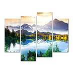 【中古】【輸入品・未使用】Mountain and Lake Nature Landscape 4 Pieces Modern Canvas Painting Wall Art The Picture For Home Decoration Fantastic Sunny Day Is In M