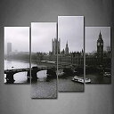 【中古】【輸入品 未使用】Firstwallart Black And White Long Bridge Boats Over Water Tall Buildings Wall Art Painting The Picture Print On Canvas City Pictures Fo