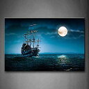 【中古】【輸入品 未使用】First Wall Art - Blue Boat On Seascape And Moon In The Sky Wall Art Painting The Picture Print On Canvas Car Pictures For Home Decor De