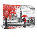 【中古】【輸入品 未使用】Kreative Arts - Red Umbrella Couple Painting Canvas Art Wall Decor Print Romantic London Street Landscape Paintings Canvas Ready to Han