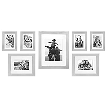 【中古】【輸入品 未使用】Stonebriar Decorative Stamped Silver 7 Piece Photo Frame Set, Wall Hanging Display, Modern Gallery Wall Set 並行輸入品