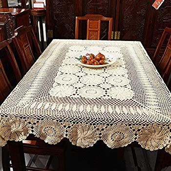 【中古】【輸入品 未使用】USTIDE Rustic Floral Crochet Tablecloth Rectangle Beige Cotton Lace Table Overlays 51 x70 並行輸入品