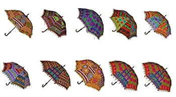 【中古】【輸入品・未使用】Rajasthali Indian Handmade Designer Cotton Fashion Multi Colored Umbrella Embroidery Boho Umbrellas Parasol 10 Pcs Lot [並行輸入品]