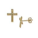 【中古】【輸入品 未使用】Jewelryweb Solid 14k Yellow Gold Beveled Religious Faith Cross Earrings for women and kids (10mm x 8mm) 並行輸入品