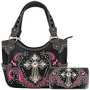 【中古】【輸入品 未使用】Western Style Rhinestone Cross Tote Concealed Carry Purse Laser Cut Handbag Women Shoulder Bag Wallet Set 並行輸入品