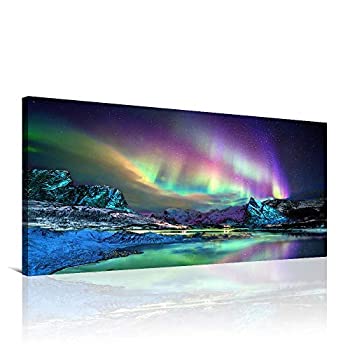 【中古】【輸入品 未使用】RUISHI Aurora Borealis Canvas Wall Art Northern Lights Prints Painting Artwork for Living Kids Room Bedroom Office Wall Decoration Scen